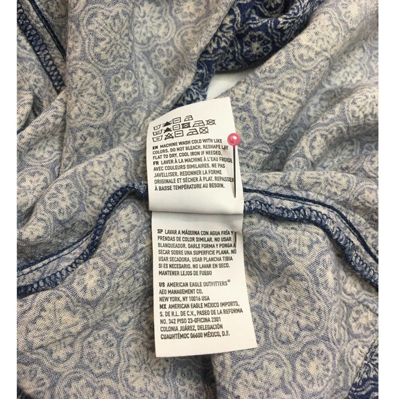 American Eagle Maxi V Neck Sleeveless Drape Arm Racerback Geometric Dress Blue M - Picture 10 of 13